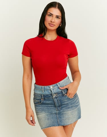 TALLY WEiJL, Red Basic Short Sleeves Bodysuit for Women