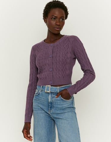 TALLY WEiJL, Cardigan Boutonné en Maille Torsadé Violet for Women