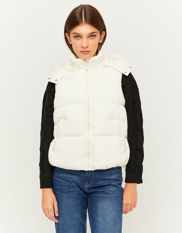 TALLY WEiJL, White Hooded Sleeveless Padded Jacket for Women