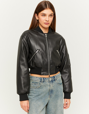 TALLY WEiJL, Black Faux Leather Bomber Jacket for Women