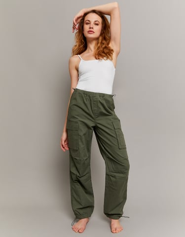 TALLY WEiJL, Green High Waist Cargo Parachute Trousers for Women