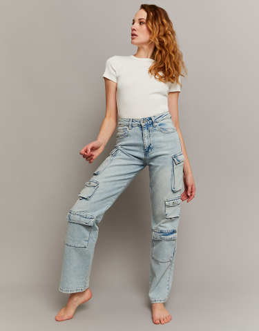 TALLY WEiJL, Mid Waist Cargo Jeans mit mehreren Taschen for Women