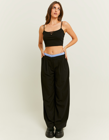 TALLY WEiJL, Double Waist Black Wide Leg Trousers for Women