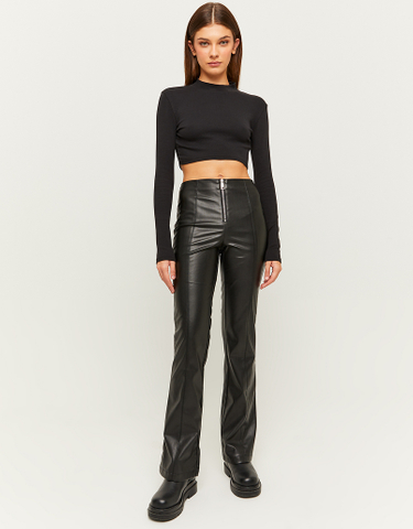 TALLY WEiJL, Black High Waist Faux Leather Flare Trousers for Women