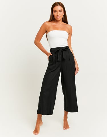 TALLY WEiJL, Pantalon Noir Wide Leg avec Taille Élastique for Women