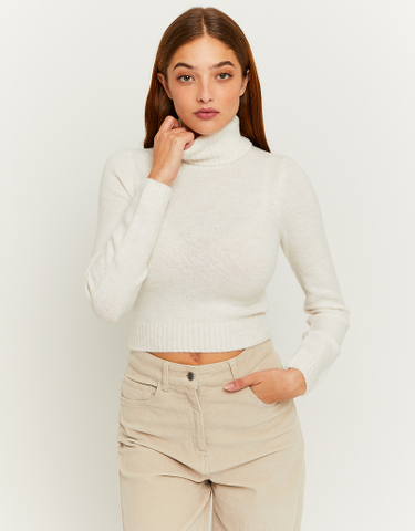 TALLY WEiJL, White Cropped Turtle Neck Jumper for Women