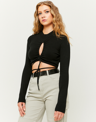 TALLY WEiJL, Schwarzes Langärmliges Crop Top mit Cut Out  for Women