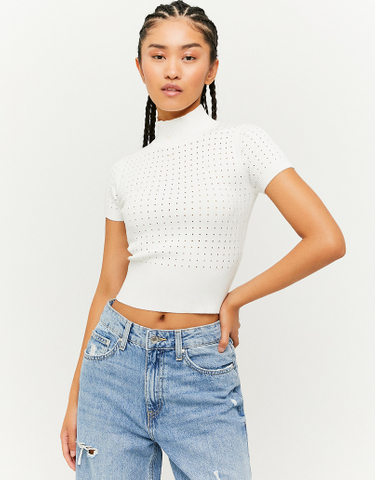 TALLY WEiJL, Mock Neck White Top for Women