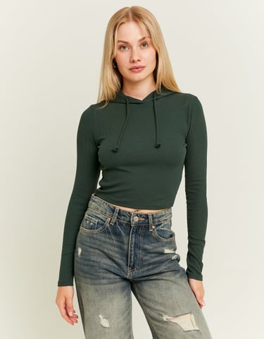 TALLY WEiJL, Green Hooded Long Sleeve Top for Women