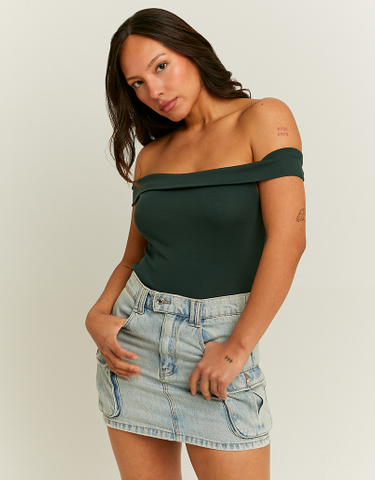 TALLY WEiJL, Off Shoulder Green Basic Tank Top for Women