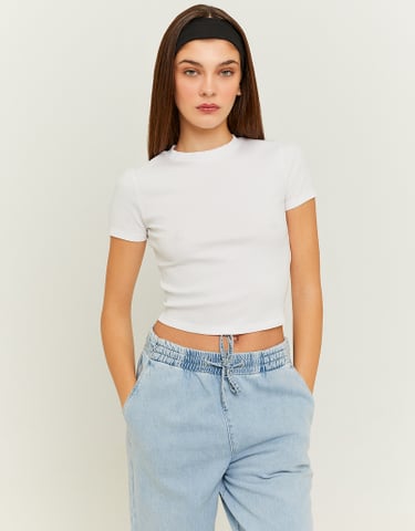 TALLY WEiJL, White Cropped Short Sleeves T-shirt for Women