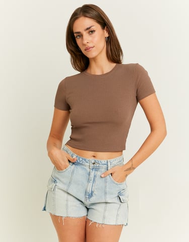 TALLY WEiJL, Brown Basic Cropped T-shirt for Women
