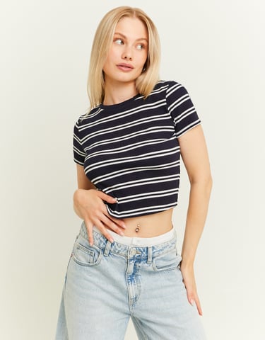 TALLY WEiJL, Blue Stripped Cropped T-Shirt for Women