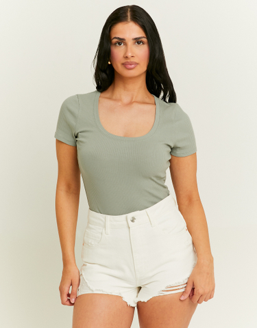 TALLY WEiJL, Khaki Basic Regular Fit T-Shirt for Women