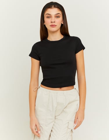 TALLY WEiJL, T-shirt Basic Ριμπ Μαύρο for Women