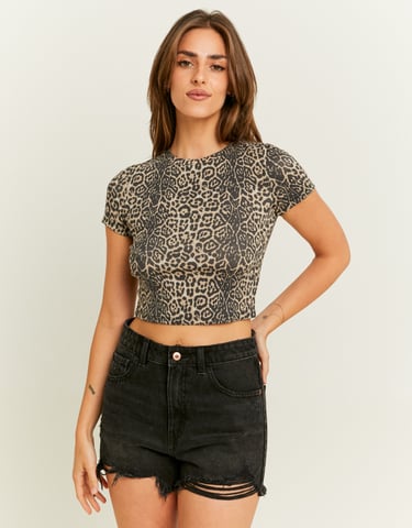 TALLY WEiJL, Leo Print Cropped T-Shirt for Women