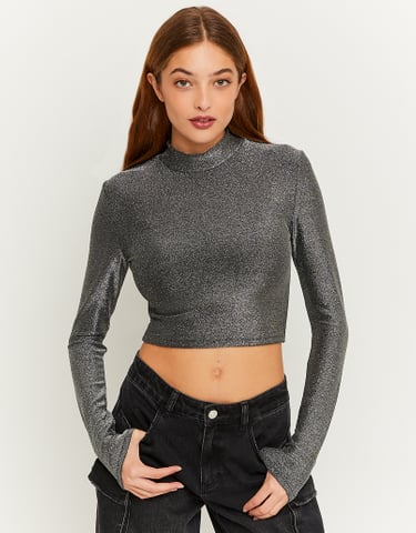 TALLY WEiJL, Grey Lurex Cropped Top for Women