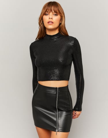 TALLY WEiJL, Black Sequins Cropped Top for Women