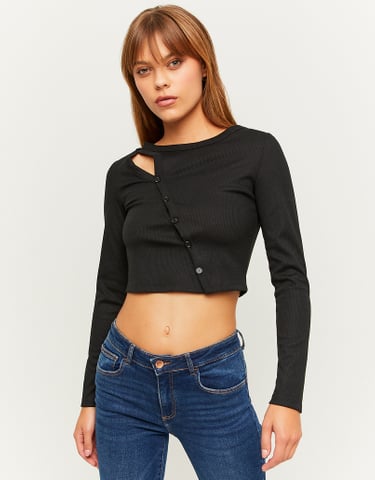 TALLY WEiJL, Schwarzes Geripptes Top mit Cut ou for Women