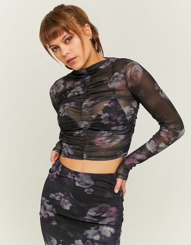 TALLY WEiJL, Top en mesh noir avec imprimé floral for Women