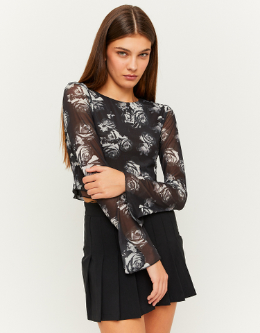 TALLY WEiJL, Mesh Printed Long Sleeves Top for Women