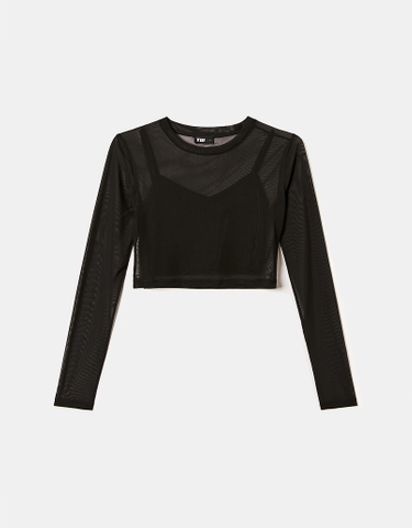 TALLY WEiJL, Μαύρο Mesh Cropped Top for Women