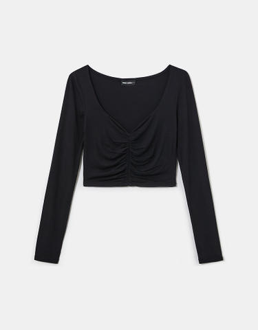 TALLY WEiJL, Black Pleated Long Sleeves Top for Women