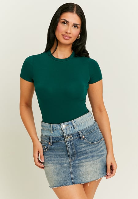 TALLY WEiJL, Green Basic Short Sleeves Bodysuit for Women