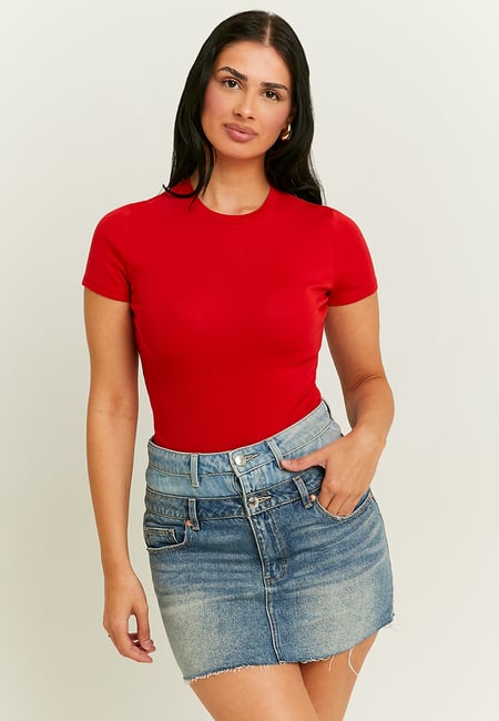 TALLY WEiJL, Red Basic Short Sleeves Bodysuit for Women