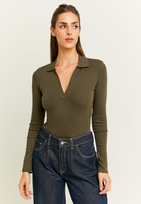 TALLY WEiJL, Khaki Polo Neck Bodysuit for Women