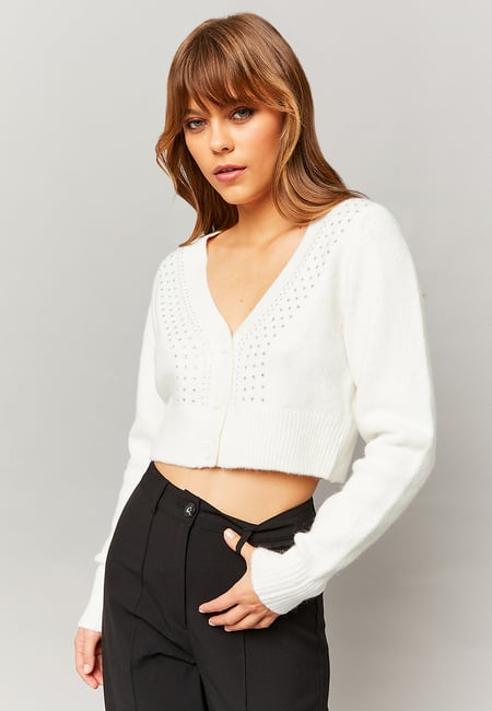 TALLY WEiJL, Cardigan court blanc avec strass for Women