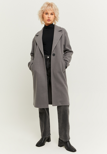 TALLY WEiJL, Grey Faux Wool Basic Long Coat for Women