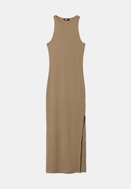 TALLY WEiJL, Brown Basic Midi Dress with Side Slit for Women