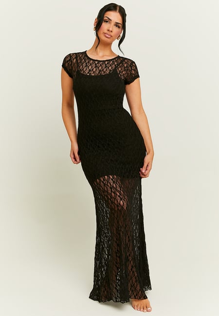 TALLY WEiJL, Black Lace Long Dress for Women