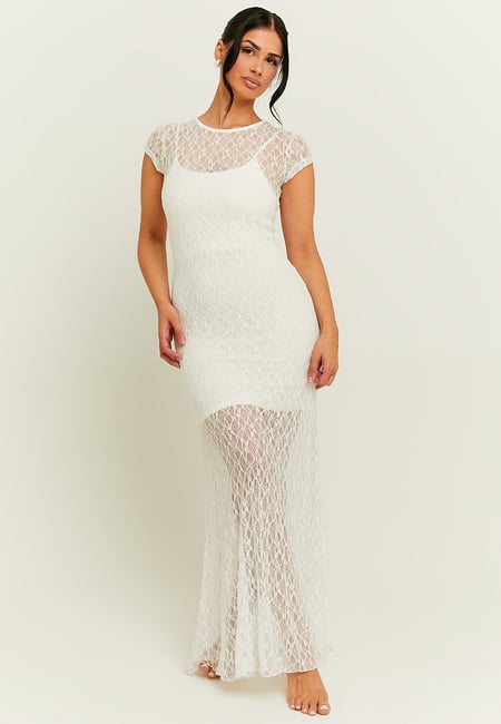 TALLY WEiJL, White Lace Long Dress for Women