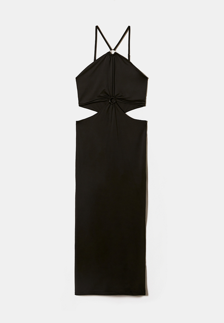 TALLY WEiJL, Black Halter Maxi Dress with Flower Cut Out for Women