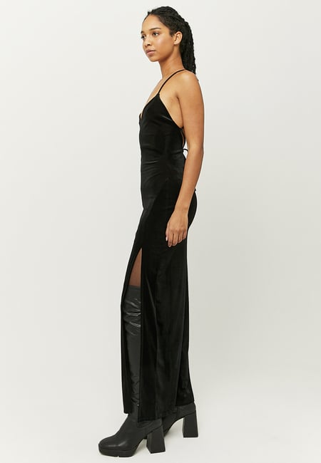 TALLY WEiJL, Black Velvet Backless Maxi Dress for Women