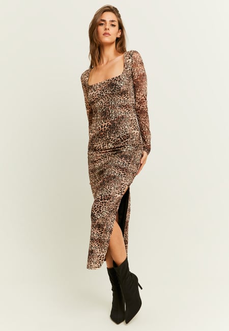 TALLY WEiJL, Leo Print Long Dress with Side Slit for Women