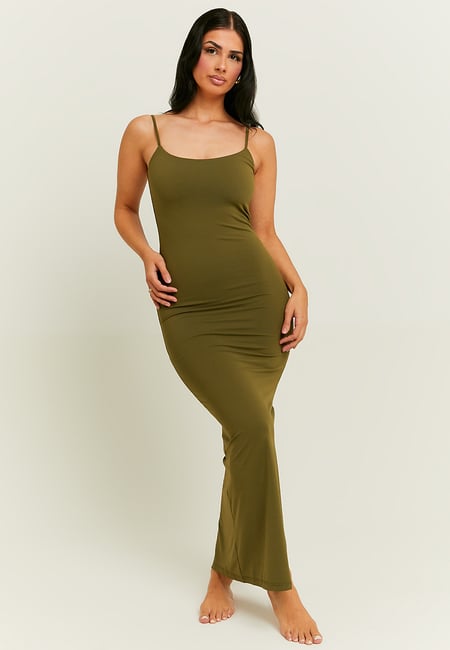 TALLY WEiJL, Green Basic Midi Dress with Side Slit for Women