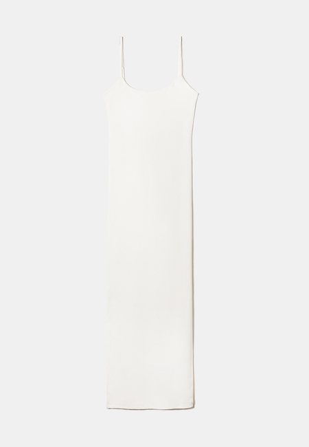 TALLY WEiJL, White Basic Midi Dress with Side Slit for Women