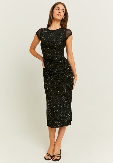 TALLY WEiJL, Robe Midi Noire avec Strass for Women