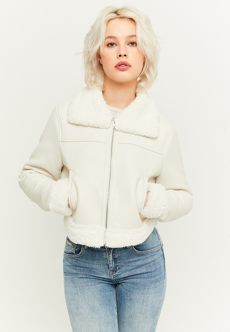 TALLY WEiJL, Weiße Basic-Aviator-Jacke aus Kunstleder for Women