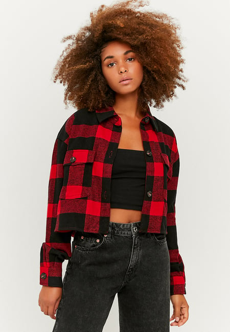 TALLY WEiJL, Cropped Check Shacket for Women