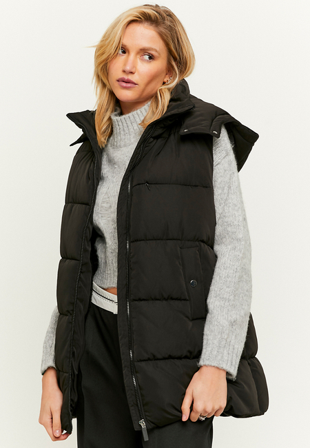 TALLY WEiJL, Schwarze Lange Steppjacke mit Kapuze for Women