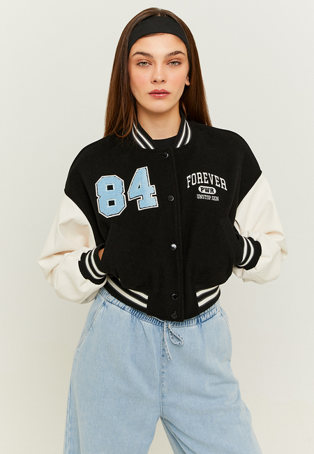 TALLY WEiJL, Schwarze Cropped Varsity Jacke for Women