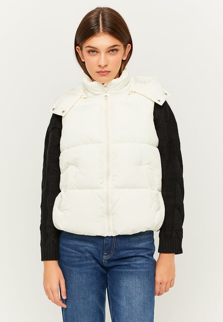 TALLY WEiJL, White Hooded Sleeveless Padded Jacket for Women