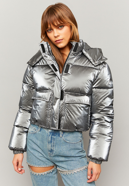 TALLY WEiJL, Silver Cropped Padded Jacket for Women