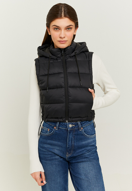 TALLY WEiJL, Black Cropped Padded Vest with Hood for Women