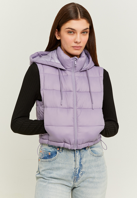 TALLY WEiJL, Purple Cropped Padded Vest with Hood for Women