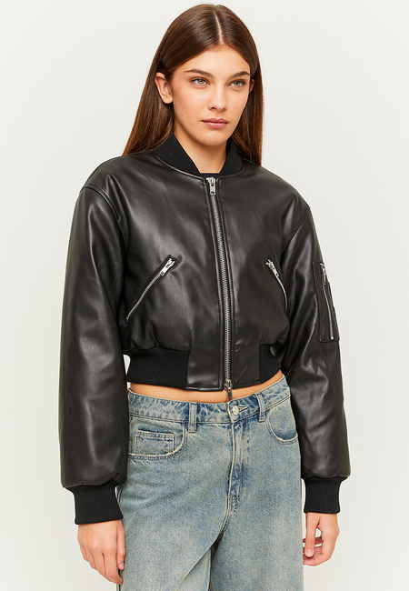 TALLY WEiJL, Black Faux Leather Bomber Jacket for Women